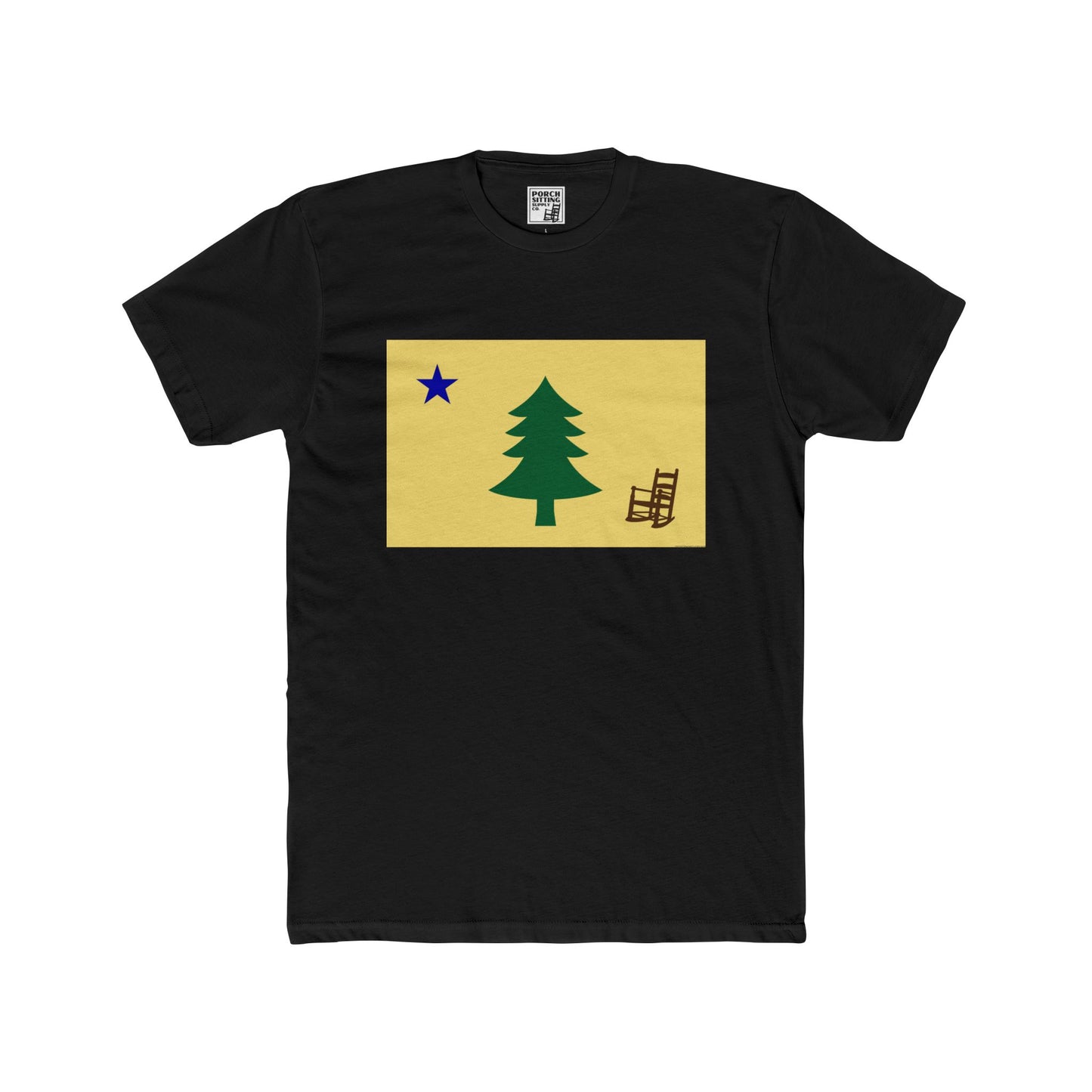 Maine Porch Sitting Flag - Unisex Cotton Crew Tee