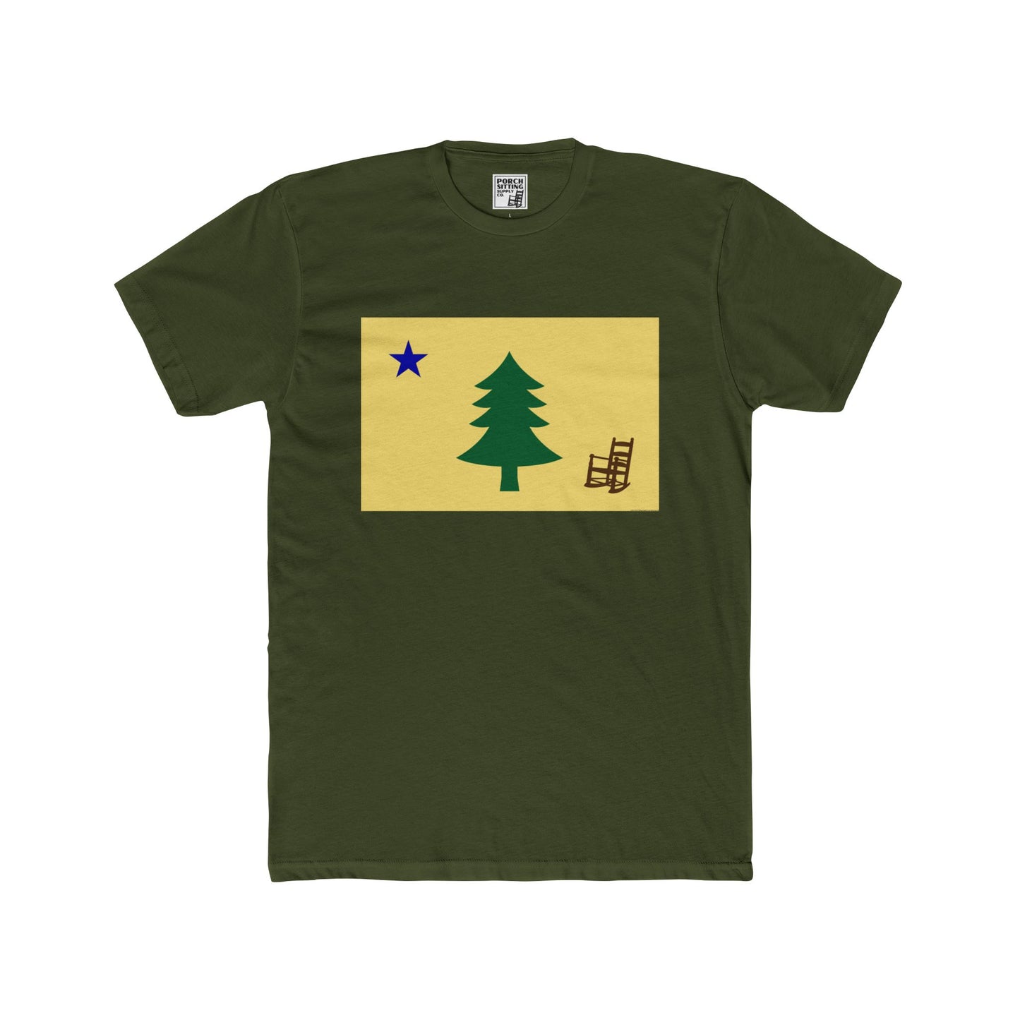 Maine Porch Sitting Flag - Unisex Cotton Crew Tee