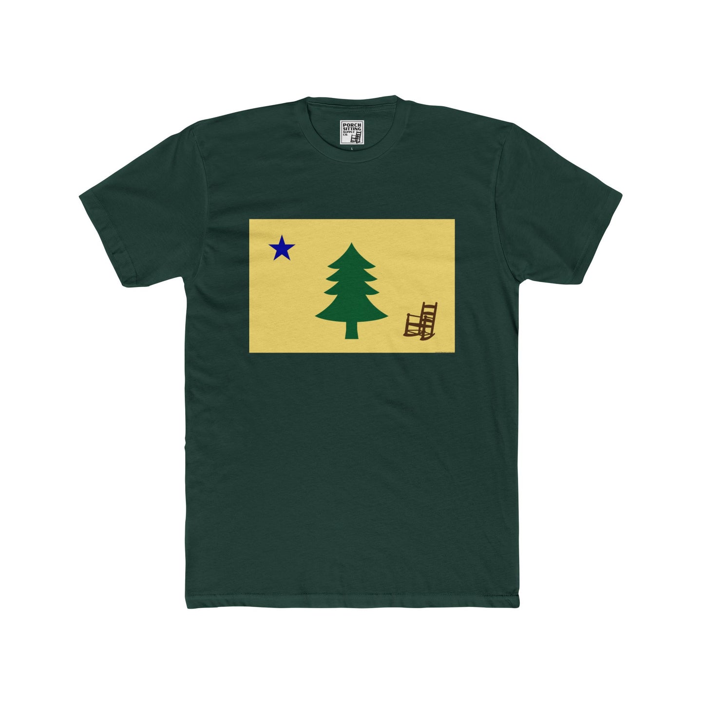 Maine Porch Sitting Flag - Unisex Cotton Crew Tee